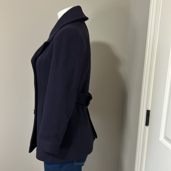 J Crew Stadium Cloth by Nello Gori Wool Blend Classic Pea Coat Navy Blue Sz 0 - Picture 7 of 13